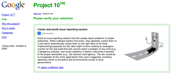 Project 10^100 - Create real-world issue reporting system